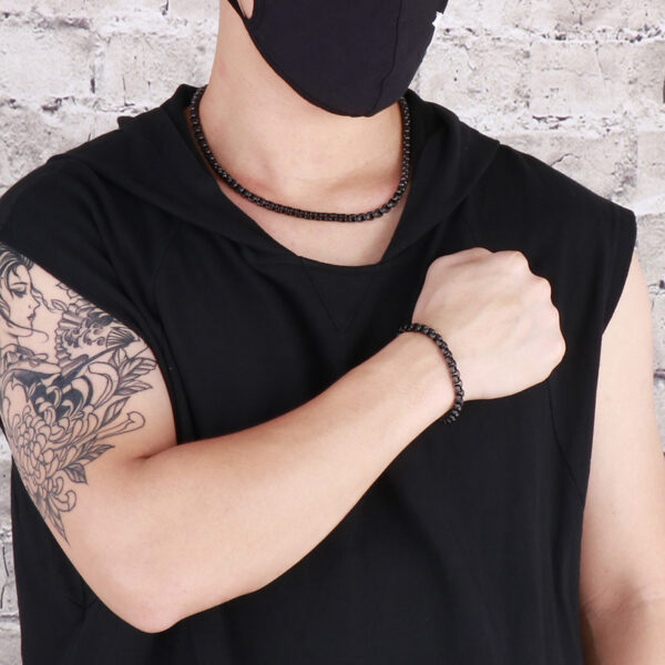 Trendy Simple Square Pearl Titanium Steel Bracelet Necklace For Men - Image 7
