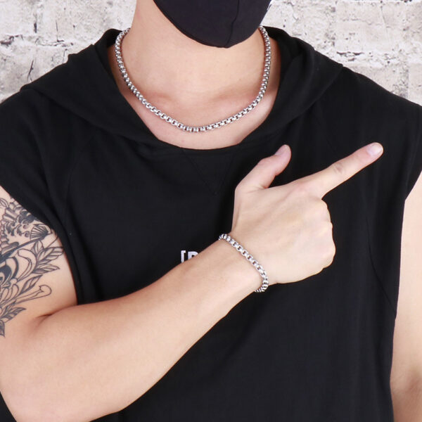 Trendy Simple Square Pearl Titanium Steel Bracelet Necklace For Men - Image 2